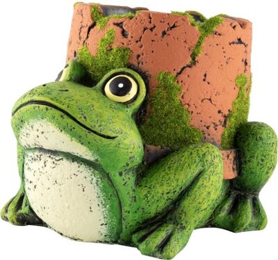 Cement Frog Planter with Clay Pipe 17cm
