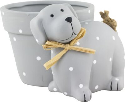 Ceramic Planter Dog (Grey Polka Dot)