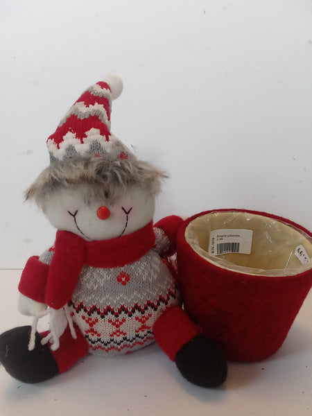 Sitting Snowman with Hat & Scarf Planter 20cm